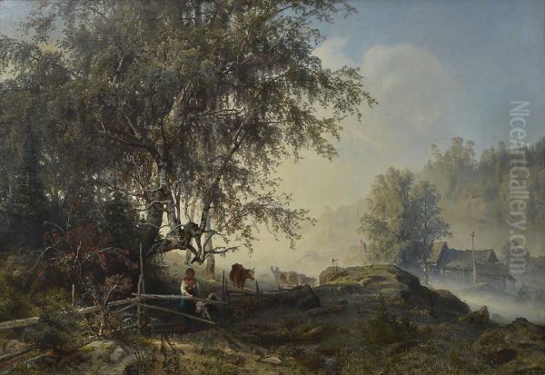 Autumn Morning inRingerike Oil Painting by Werner Holmberg