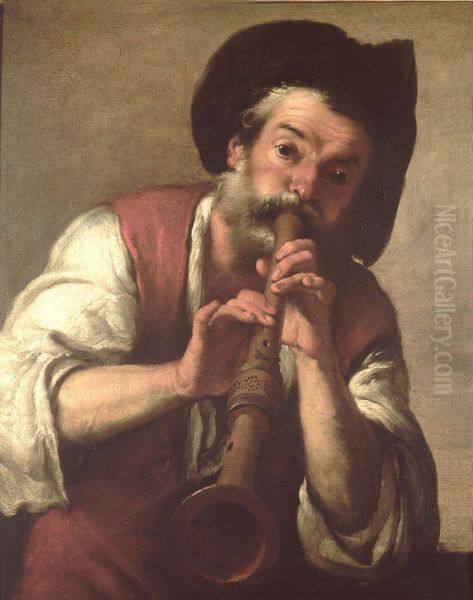 The flute player Oil Painting by Bernardo Strozzi