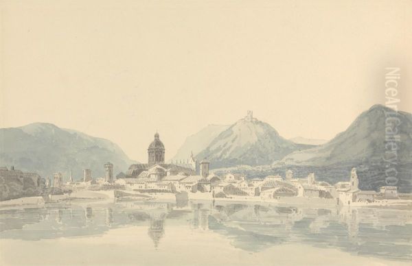 Como From Across the Lake Oil Painting by John Robert Cozens