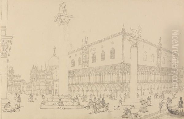 View of the Doge's Palace and Church of St. Mark, Venice 4th Nov.r 1840 Oil Painting by Sir Charles D'Oyly, 7th Baronet