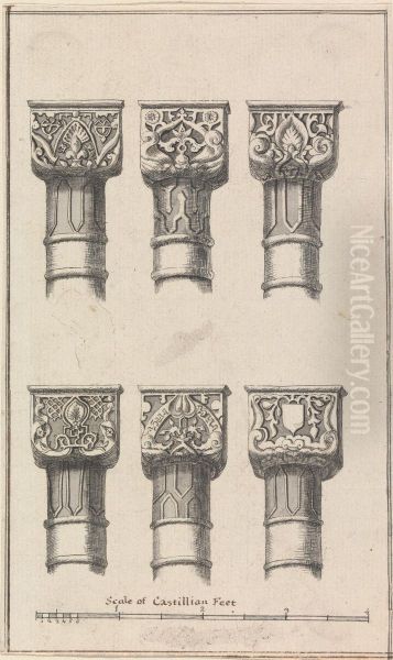 Six Capitals of Columns in the Court of Lions in the Alambra of Granada Oil Painting by Henry Swinburne