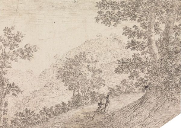 Wooded Landscape, Showing a View of a City, Built on a Hillside, in the background, and Two Figures Walking up a Dirt Path, in the Foreground Oil Painting by Henry Swinburne