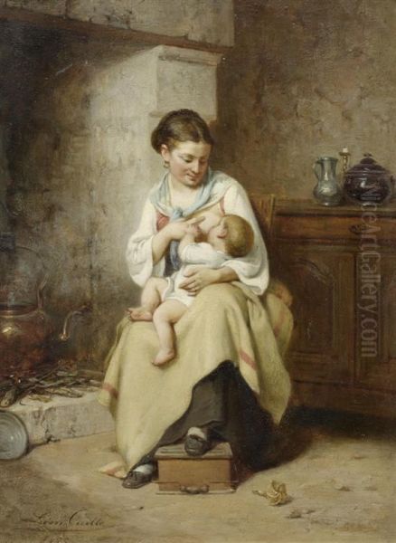 Mother And Child Oil Painting by Leon Caille