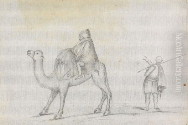 Traveler and a Man atop a Camel Oil Painting by James Bruce