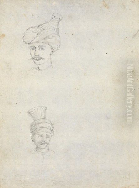 Studies of Two Male Heads Wearing Turbans Oil Painting by James Bruce