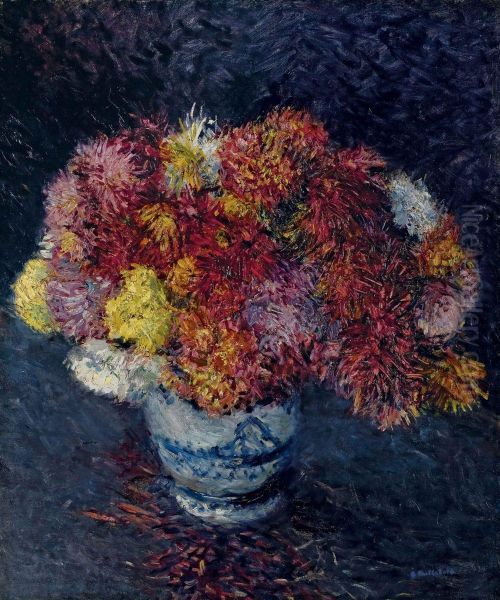 Bouquet De Chrysanthemes Avec Le Cachet Oil Painting by Gustave Caillebotte