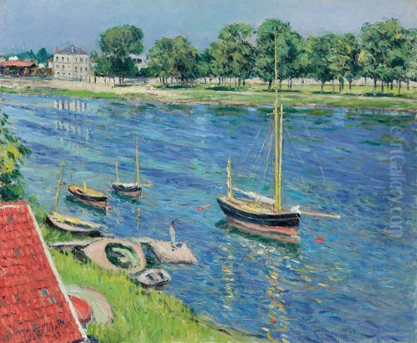 La Seine A Argenteuil, Bateaux Au Mouillage Oil Painting by Gustave Caillebotte