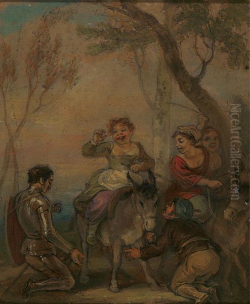 Illustration for Don Quixote (with figures on a donkey) Oil Painting by Robert Smirke