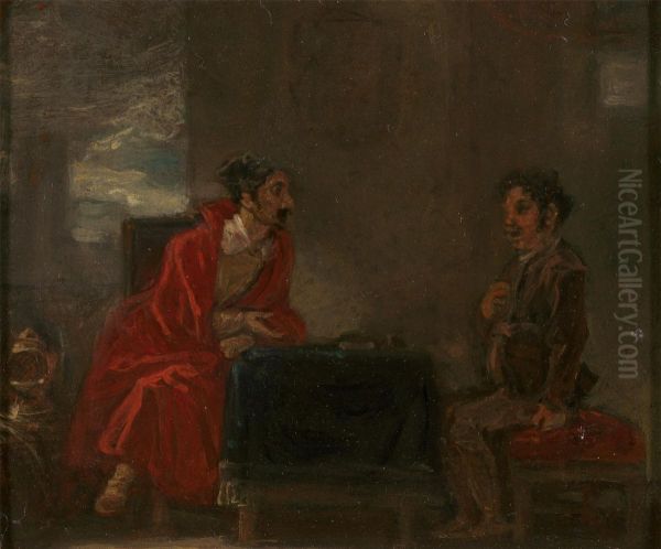 Illustration for Don Quixote, Two Figures at a Table Oil Painting by Robert Smirke