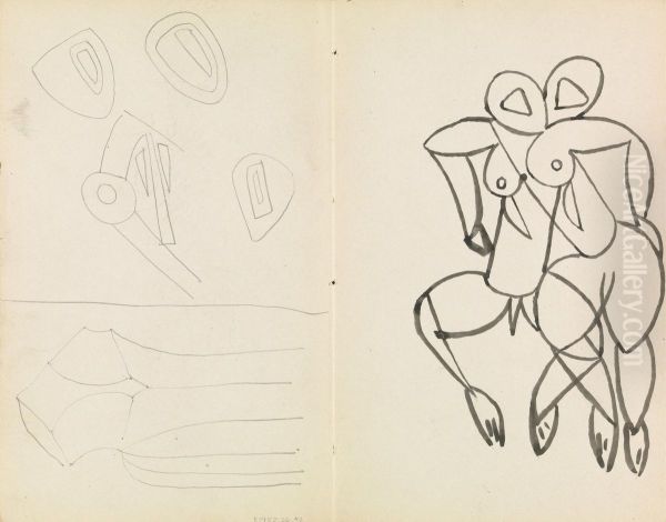 Five Abstract Sketches, and Studies for Male and Female Figures Oil Painting by Henri Gaudier-Brzeska