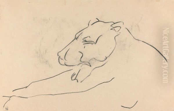 Reclining Lioness Oil Painting by Henri Gaudier-Brzeska