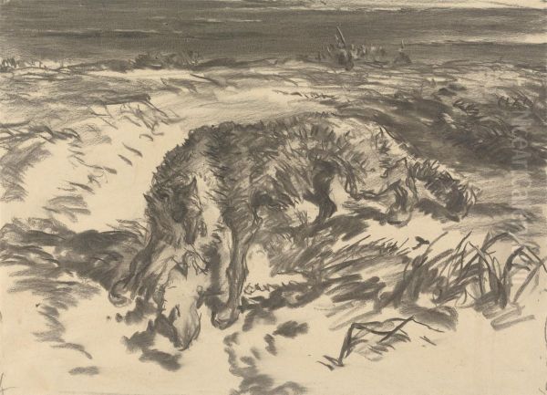 Fox Attacking a Sheep Oil Painting by Thomas Bolton Gilchrist Septimus Dalziel