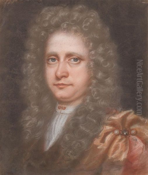 Young Gentleman with a full Face and long, curled Wig Oil Painting by Edmund Ashfield