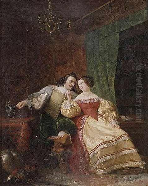 Enamorados En Interior Holandes Oil Painting by Georges Jules Auguste Cain