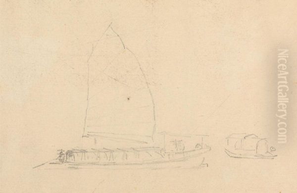 Sailboat Sketch Oil Painting by Thomas Daniell