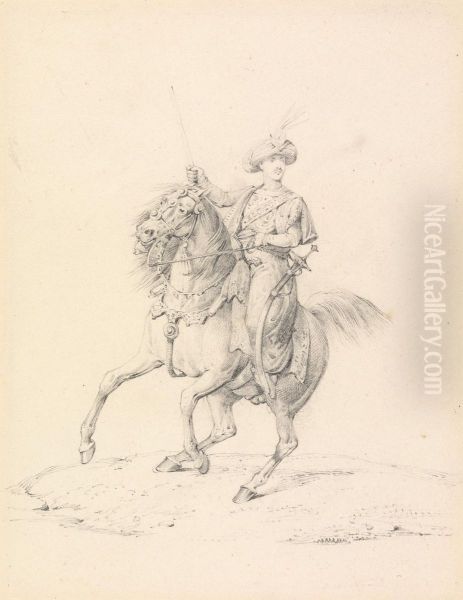 Turbaned Cavalryman on a Horse Oil Painting by Henry Thomas Alken