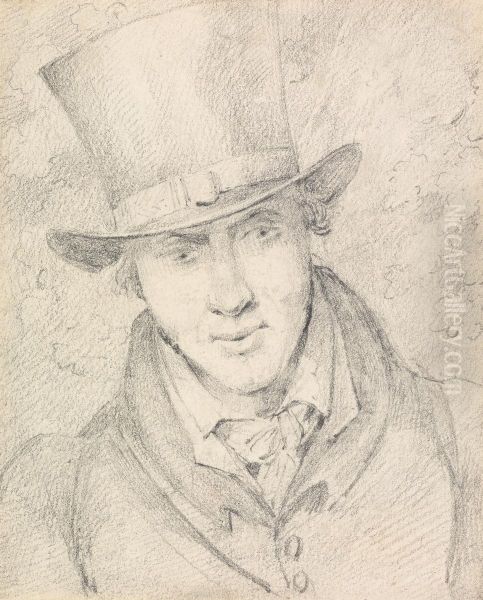 Self-Portrait, Full Face Looking Downwards to Right, Wearing a Top Hat Oil Painting by Henry Thomas Alken