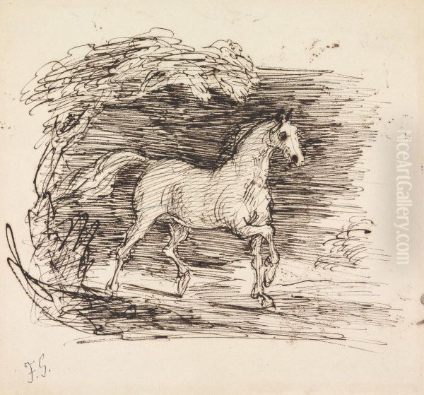 A Grey Horse Trotting Out of a Wood Oil Painting by Francis Grant