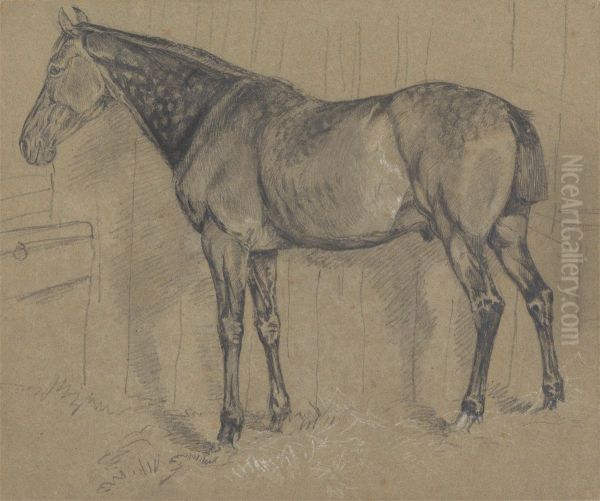 A Dappled Horse in a Stable Oil Painting by Edwin Landseer