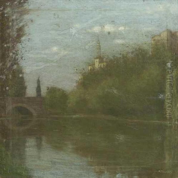 Stadt Am Fluss. Oil Painting by Girolamo Cairati