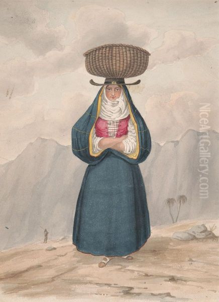 Peasant woman with basket on her head - La Palma, 1828 Oil Painting by Alfred Diston