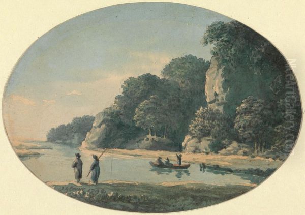 River with Fishermen Oil Painting by John Glover