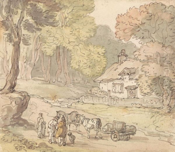 Cottage in a Forest Clearing Oil Painting by Thomas Rowlandson