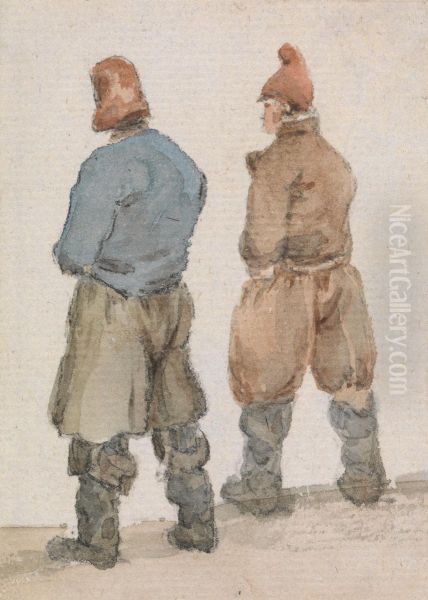 Two Fishermen seen from Behind Oil Painting by Joseph Stannard