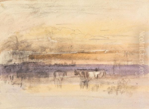 Cattle Watering at Sunset Oil Painting by John Varley