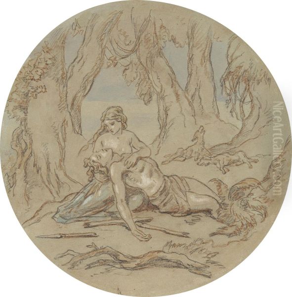 One of eighteen designs for a series of plates illustrating Venus and Adonis Oil Painting by Hablot Knight Browne