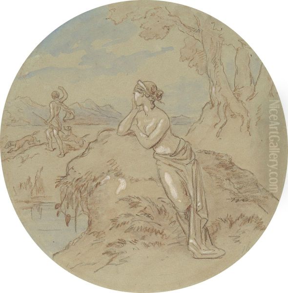 One of eighteen designs for a series of plates illustrating Venus and Adonis Oil Painting by Hablot Knight Browne