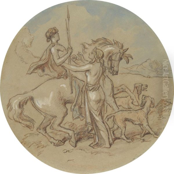 One of eighteen designs for a series of plates illustrating Venus and Adonis Oil Painting by Hablot Knight Browne