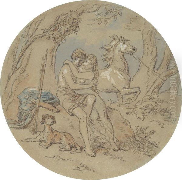 One of eighteen designs for a series of plates illustrating Venus and Adonis Oil Painting by Hablot Knight Browne