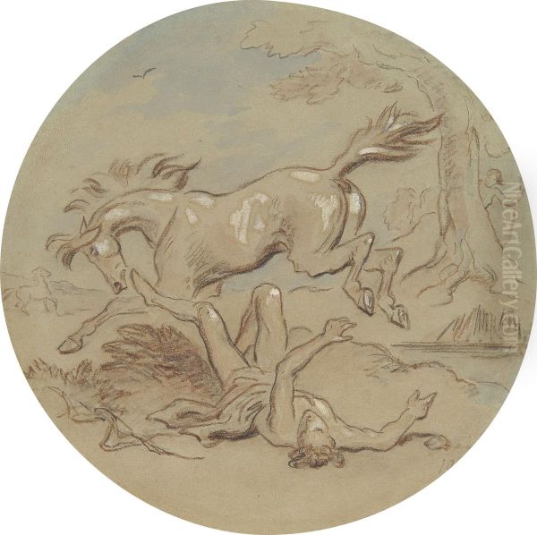 One of eighteen designs for a series of plates illustrating Venus and Adonis Oil Painting by Hablot Knight Browne