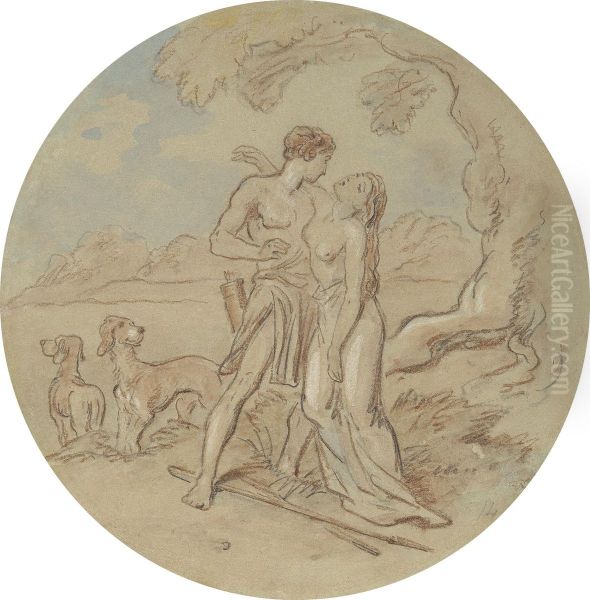 One of eighteen designs for a series of plates illustrating Venus and Adonis Oil Painting by Hablot Knight Browne