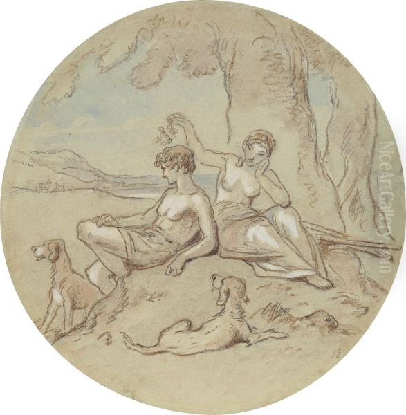 One of eighteen designs for a series of plates illustrating Venus and Adonis Oil Painting by Hablot Knight Browne