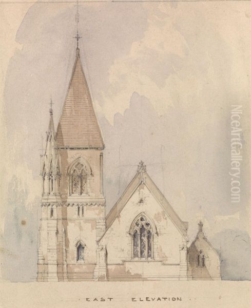 Design for St. David, Pantasaph, Flintshire. East Elevation Oil Painting by Thomas Henry Wyatt