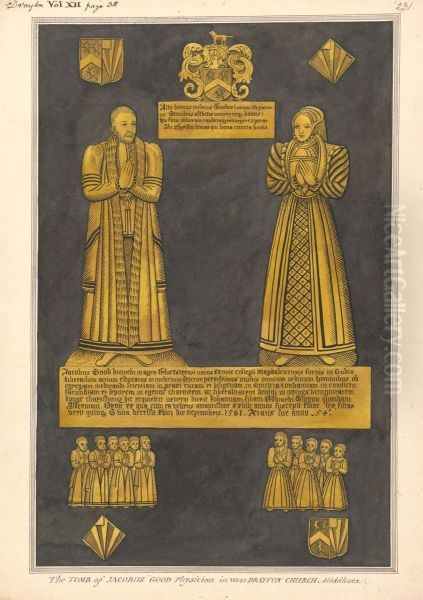 Brass Plate for Dr. James Goode and his Wife Joan, Daughter of Edward Clinton, West Drayton Church Oil Painting by Daniel Lysons