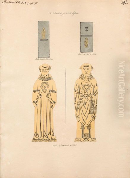 Brass plate for two Unidentified Clerics, from Barking Church Oil Painting by Daniel Lysons