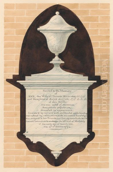 Memorial to Ann Wainewright, from Chiswick Church Oil Painting by Daniel Lysons