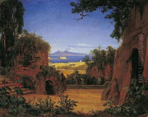 Vesuvius landscape Oil Painting by August Ahlborn