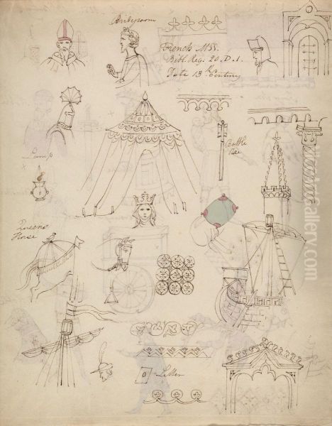 Studies From a French MSS Bible Registry Oil Painting by Robert Smirke