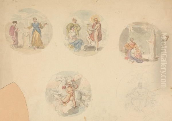 Five Vignettes of Scenes from Antiquity Oil Painting by Robert Smirke