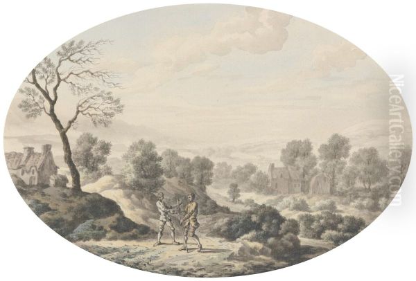 Landscape with Two Men on a Road Oil Painting by George Lambert