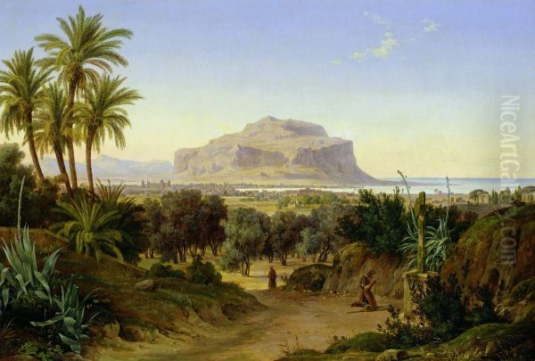 Blick auf Palermo mit Monte Pellegrino Oil Painting by August Ahlborn