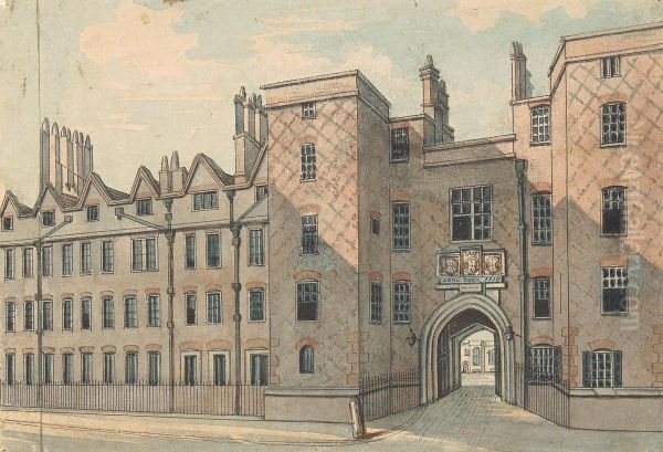 Lincoln's Inn Gate Oil Painting by Samuel Ireland