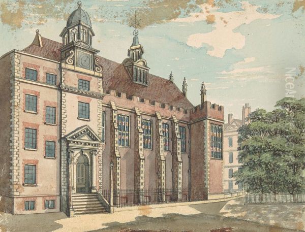 North Front of Temple Hall Oil Painting by Samuel Ireland