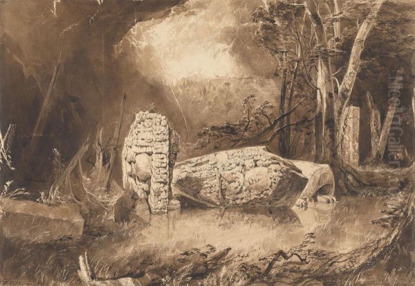 Maya Stela at Copan, Honduras Oil Painting by Frederick Catherwood