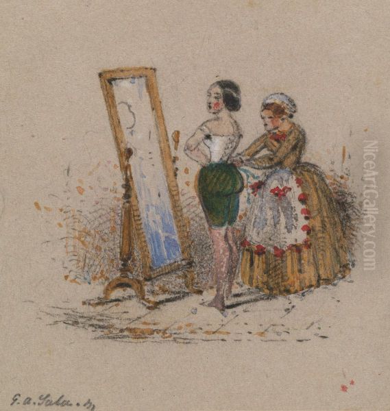 Woman Dressing, with Maid Oil Painting by George Augustus Sala