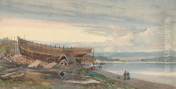 Boat Building on the Teign Oil Painting by Samuel Lucas